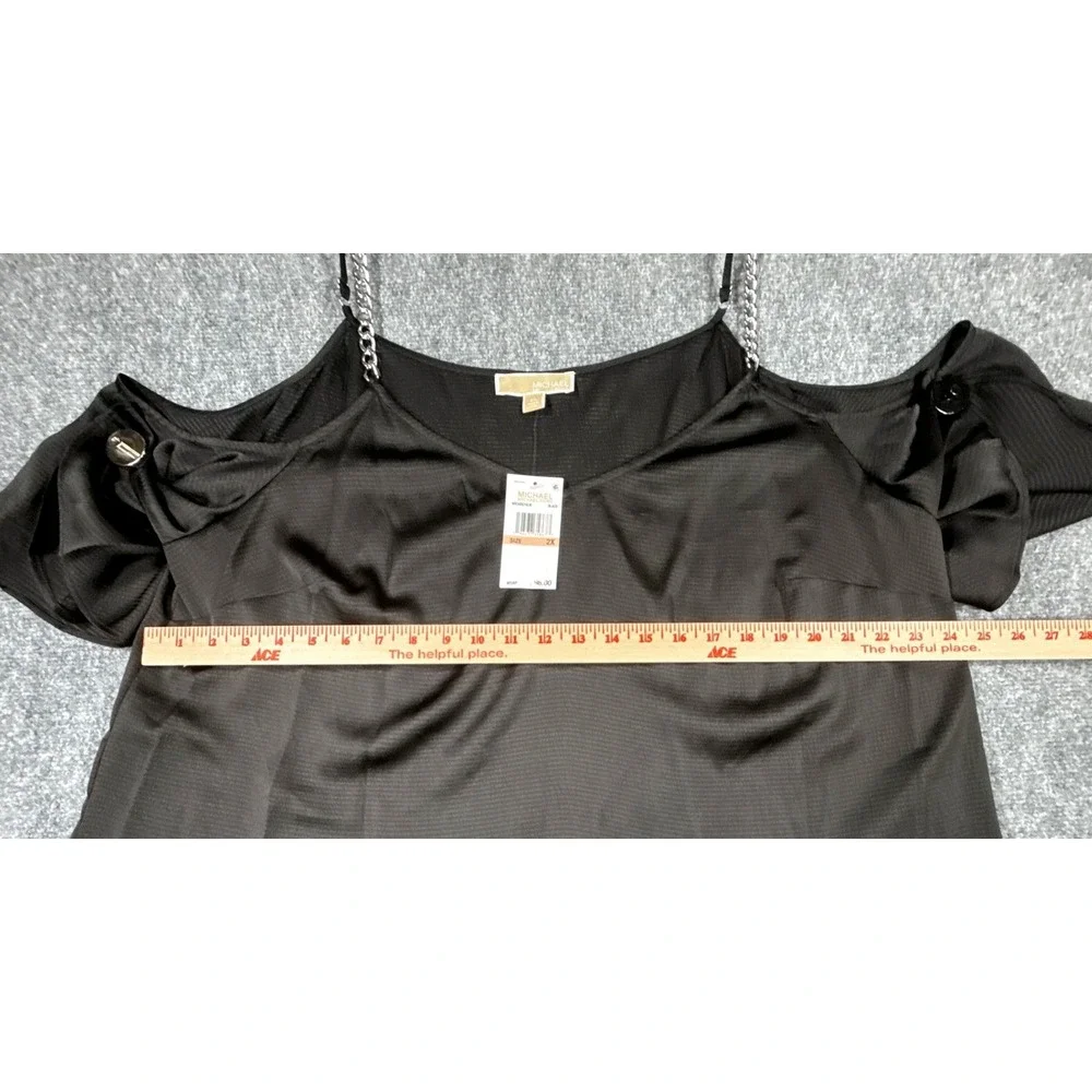 Michael Kors Women 2X Plus Black Cold Shoulder Chain Strap Blouse Top NWT